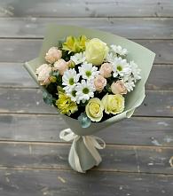 Букет цветов из:  Альстромерии, Розы и Хризантемы в Серпухове