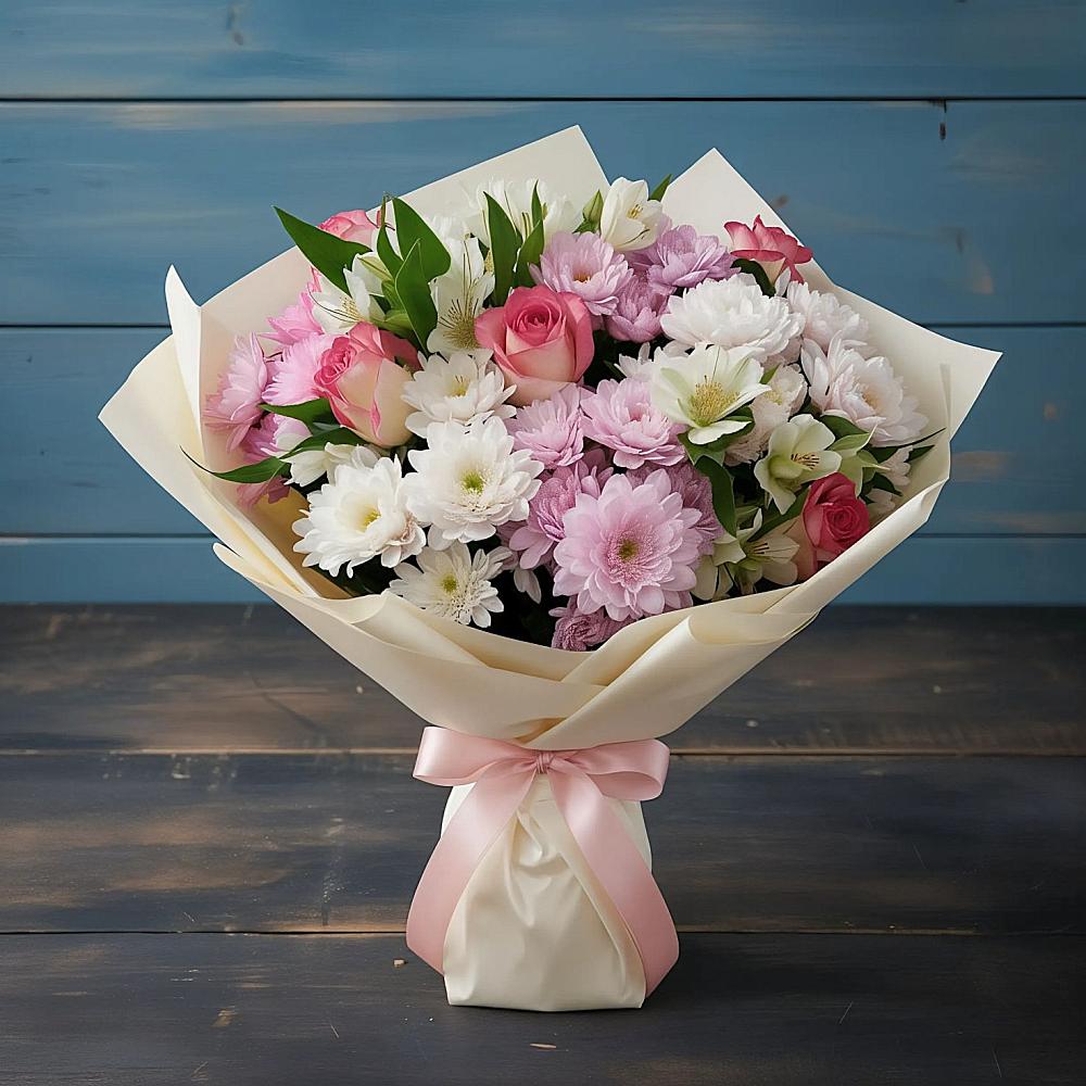 Букет цветов из: Хризантемы, Альстромерии и Розы в Серпухове